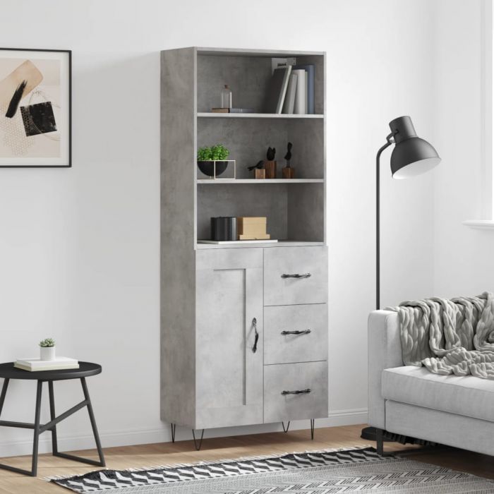 Висок шкаф, бетонно сив, 69,5x34x180 см, инженерно дърво