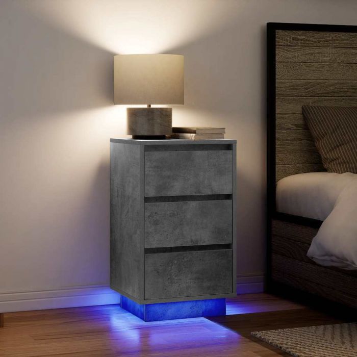 Нощен шкаф с LED осветление Бетон сив 38x34x65 cm