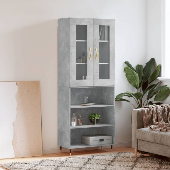 Висок шкаф, бетонно сив, 69,5x34x180 см, инженерно дърво