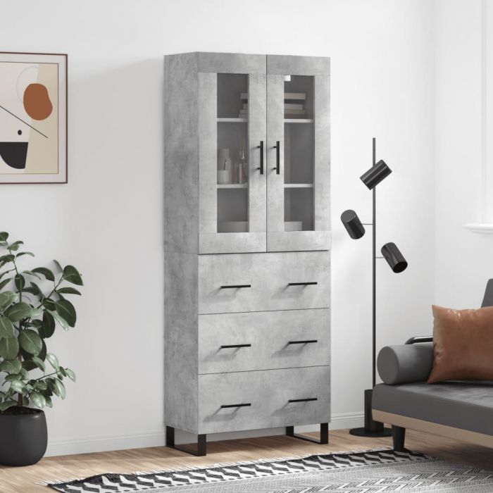 Висок шкаф, бетонно сив, 69,5x34x180 см, инженерно дърво