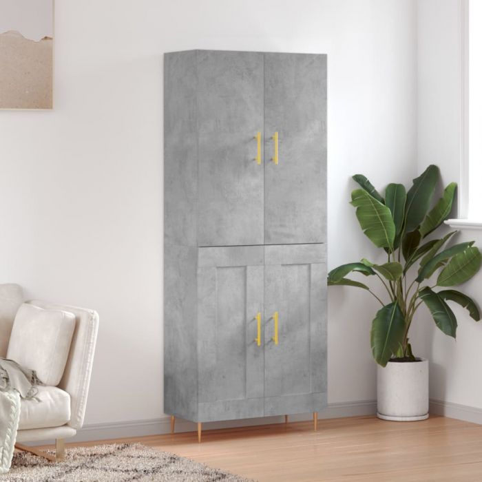 Висок шкаф, бетонно сив, 69,5x34x180 см, инженерно дърво