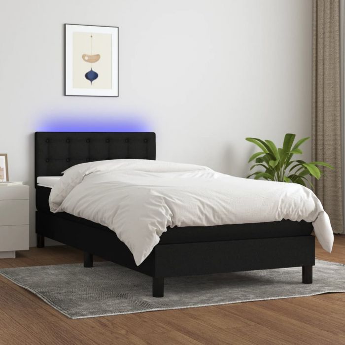 Боксспринг легло с матрак и LED, черно, 80x200 см, плат