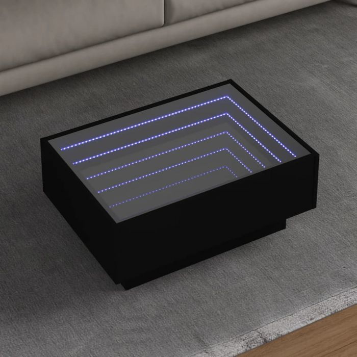 Маса за кафе с LED, черна, 70x50x30 см, инженерно дърво