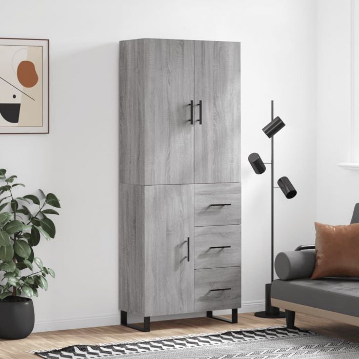 Висок шкаф, сив сонома, 69,5x34x180 см, инженерно дърво