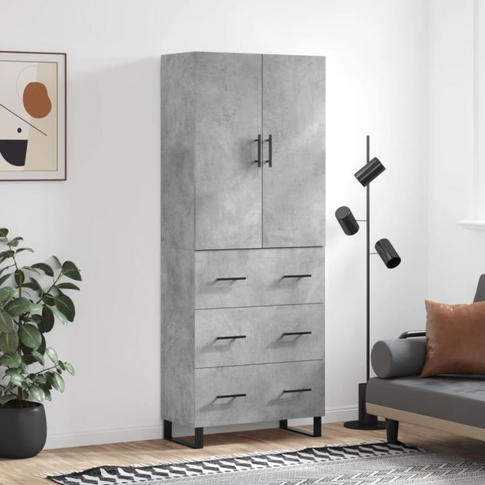 Висок шкаф, бетонно сив, 69,5x34x180 см, инженерно дърво