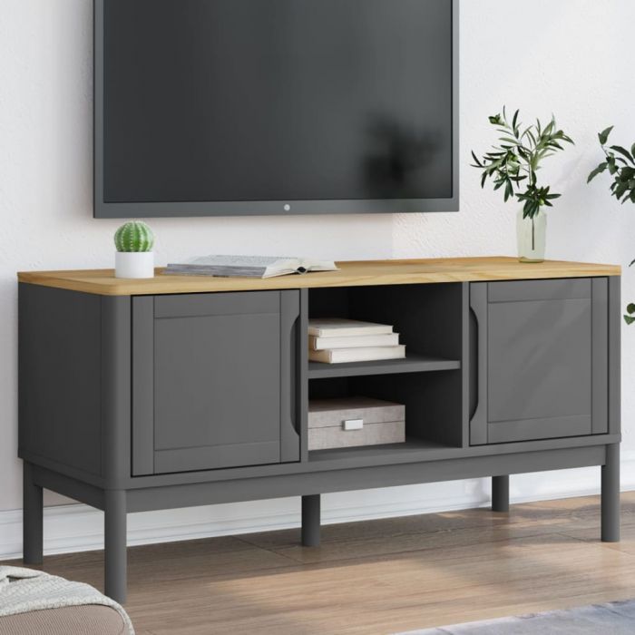 ТВ шкаф "FLORO" сив 114x43x55 см борово дърво масив