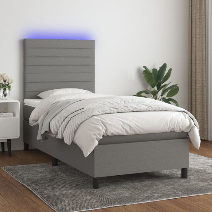 Боксспринг легло с матрак и LED, тъмносиво, 80x200 см, плат