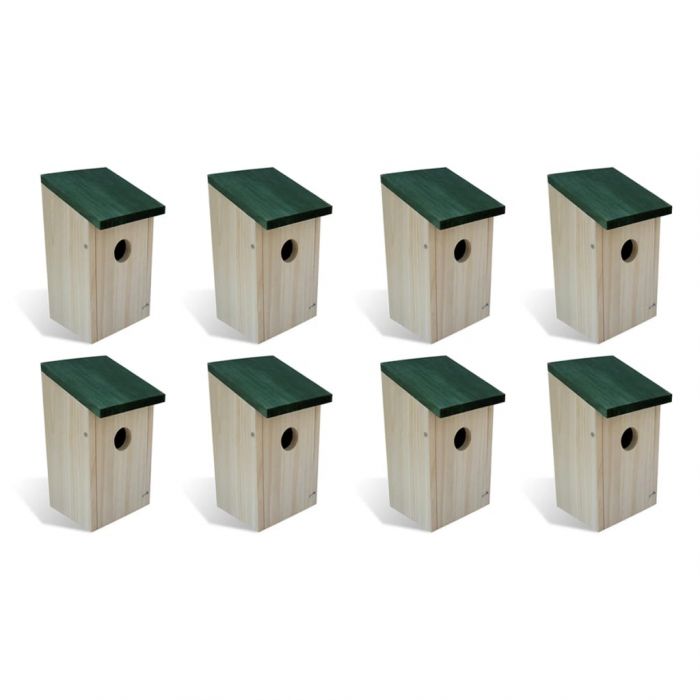 Къщички за птички, 8 бр, дървени, 12x12x22 см