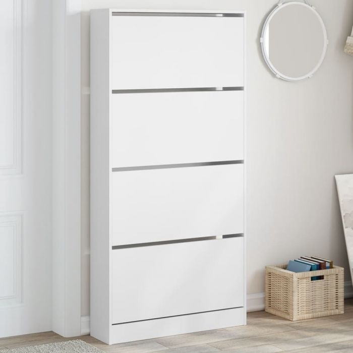 Шкаф за обувки с 4 флип чекмеджета бял 80x21x163,5 см