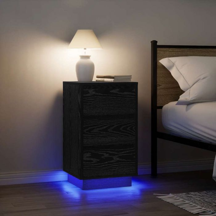 Нощно шкафче с LED осветление черно 38x34x65 cm