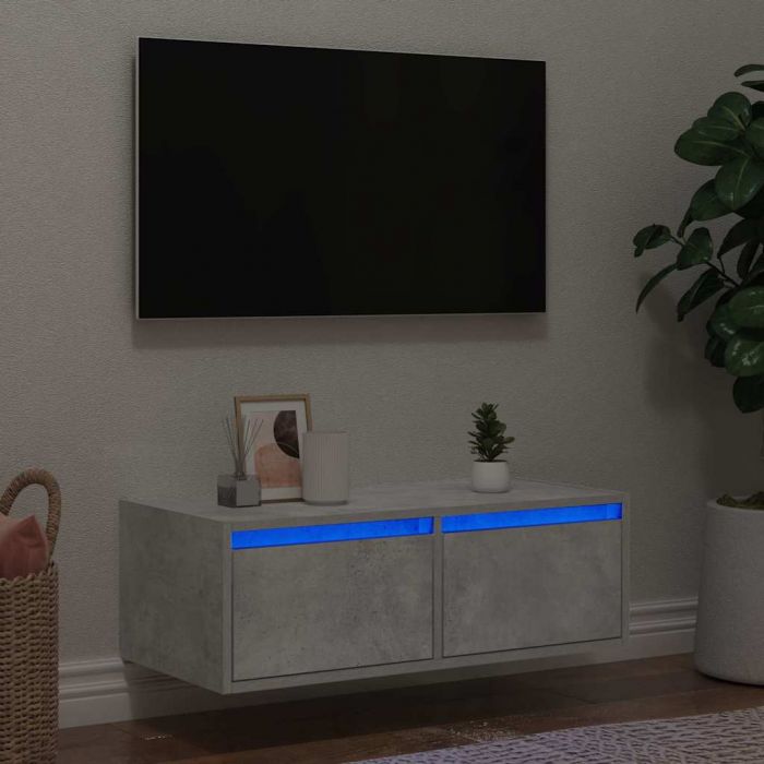 ТВ шкаф с LED осветление, бетонно сив, 75x35,5x25 см