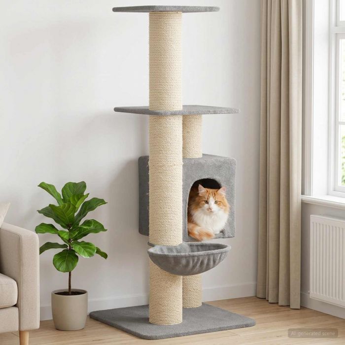 Котешко дърво с юта за драскане Светлосиво 137 cm