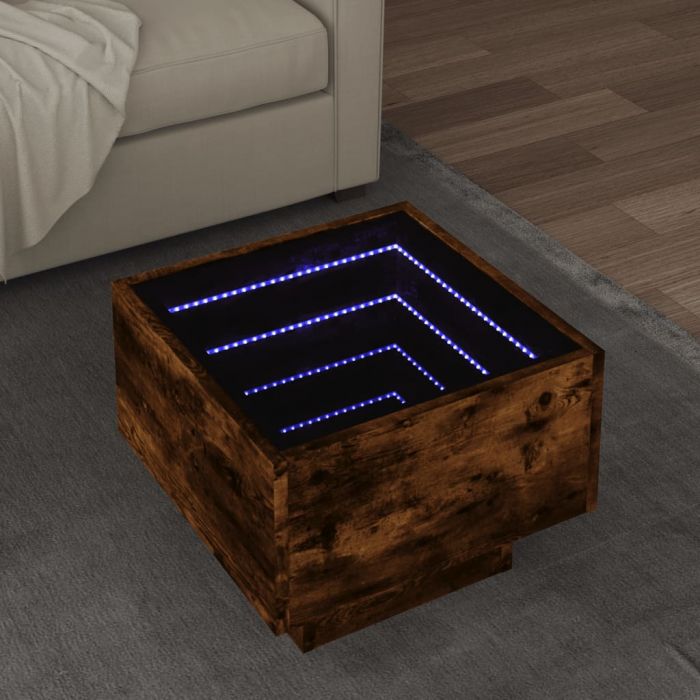 Помощна маса с LED опушен дъб 40x40x30 см инженерно дърво