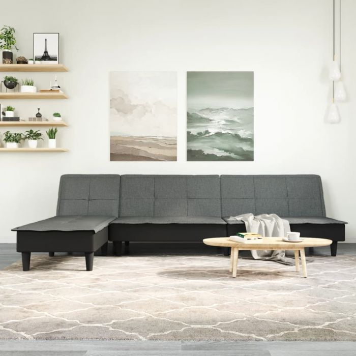 Г-образно разтегателно канапе тъмносиво 255x140x70 см плат Fletcher