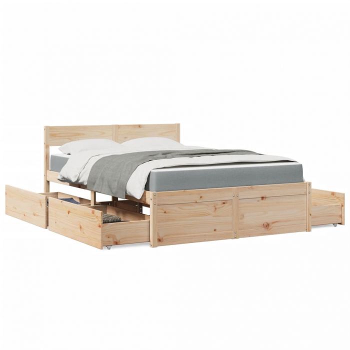 Легло с чекмеджета и матрак, 120x190 см, бор масив