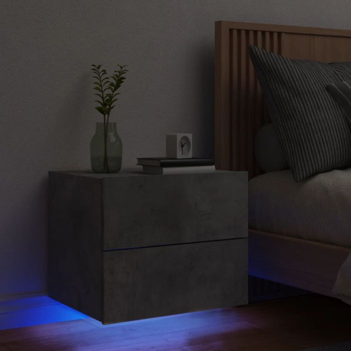 Нощно шкафче за стена с LED осветление, бетонно сиво