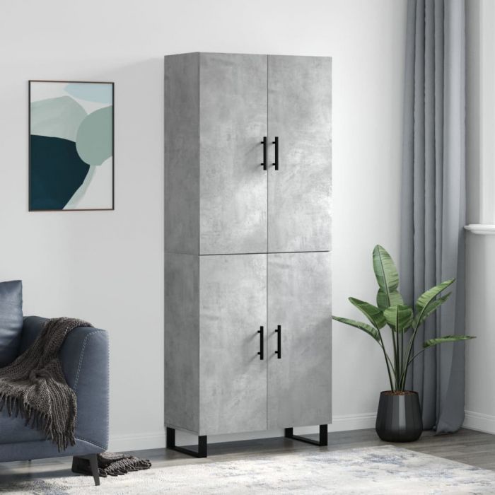 Висок шкаф, бетонно сив, 69,5x34x180 см, инженерно дърво