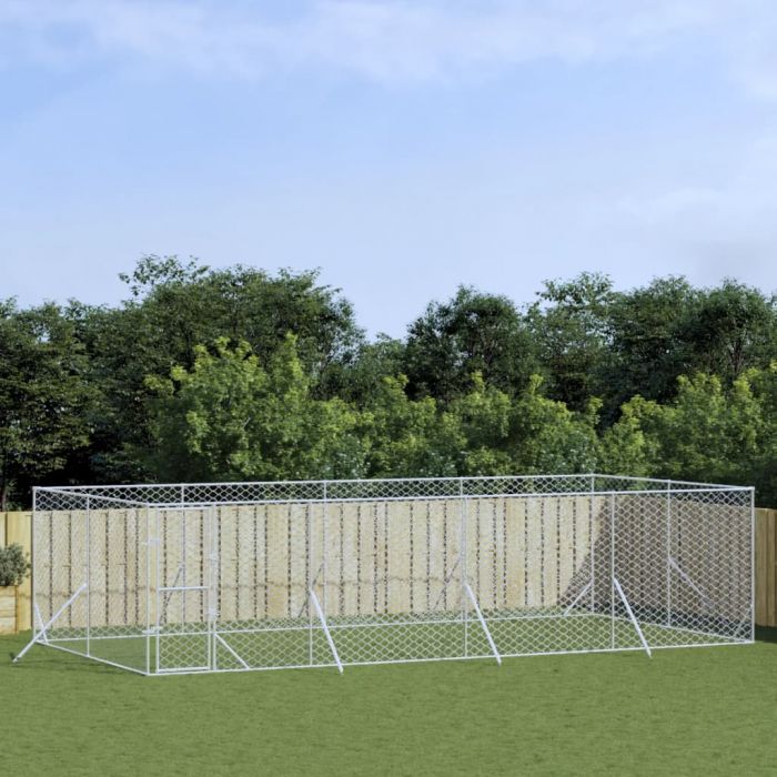 Външна клетка за куче сребриста 8x4x2 м поцинкована стомана