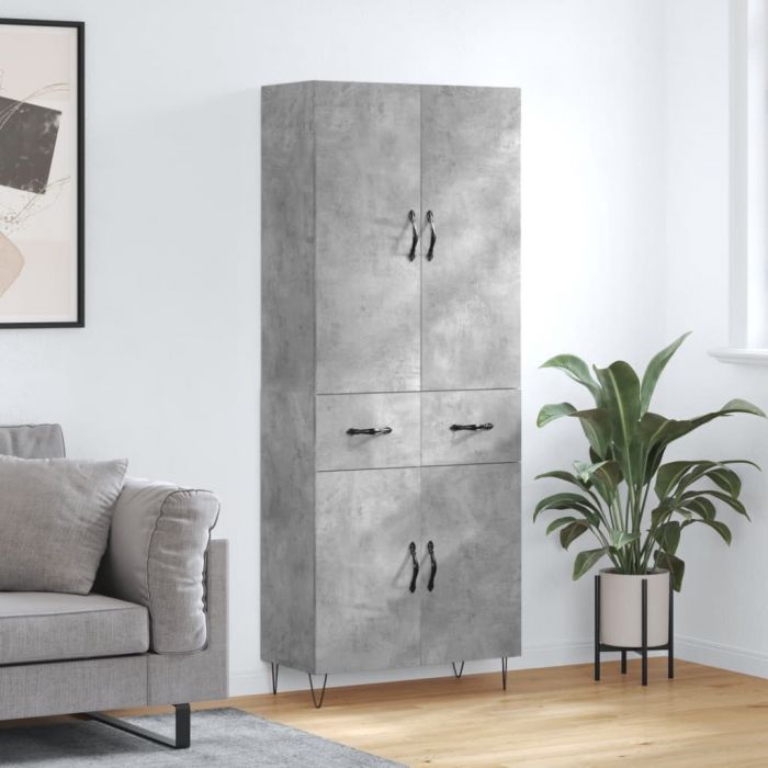 Висок шкаф, бетонно сив, 69,5x34x180 см, инженерно дърво