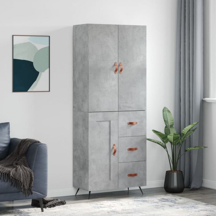 Висок шкаф, бетонно сив, 69,5x34x180 см, инженерно дърво