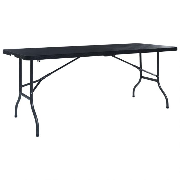 Сгъваема градинска маса черна 180x75x72 см HDPE имитация ратан Hickman