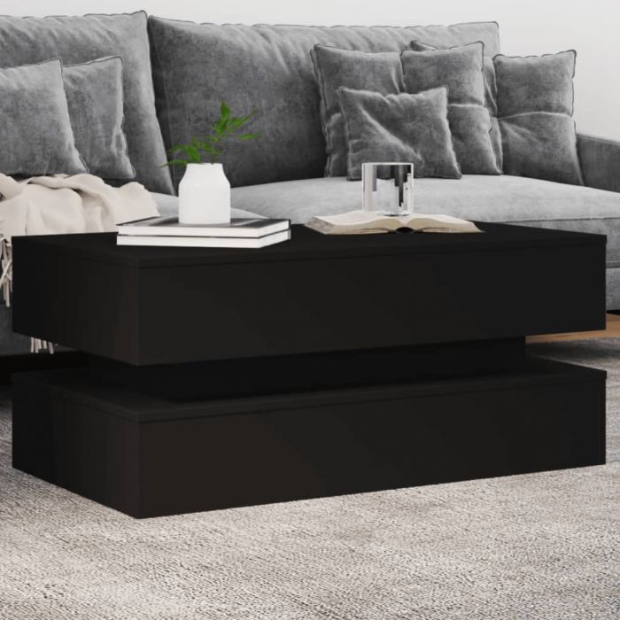 Маса за кафе с LED осветление, черна, 90x50x40 см