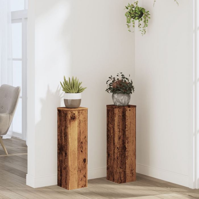 Стойки за растения 2 бр старо дърво 17x17x60 см инженерно дърво
