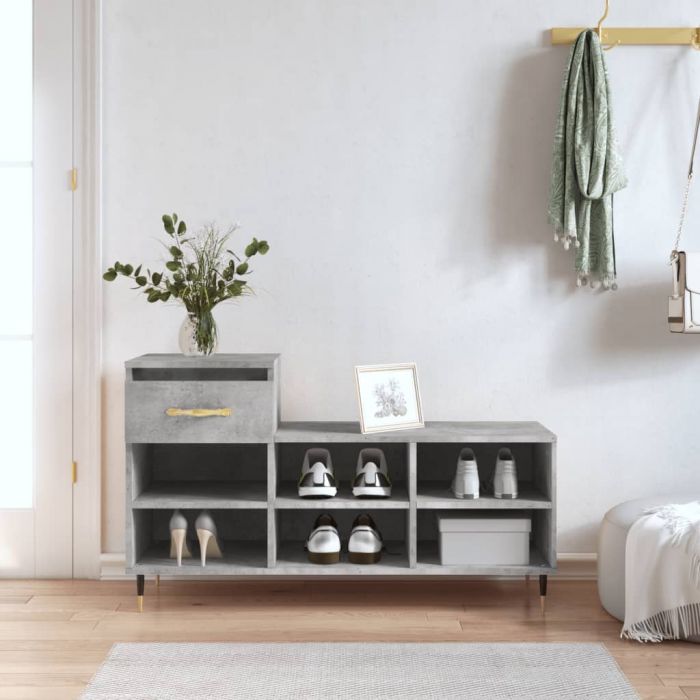 Шкаф за обувки, бетонно сив, 102x36x60 см, инженерно дърво