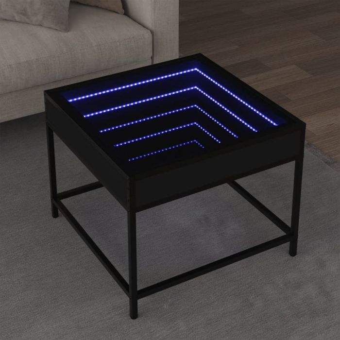 Маса за кафе с Infinity LED черна 50x50x41 см