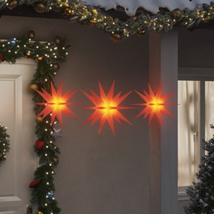 Коледни лампи с LED, 3 бр, сгъваеми, червени
