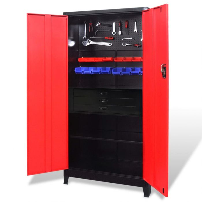 Шкаф за инструменти, стомана, 90x40x180 cм, червено и черно