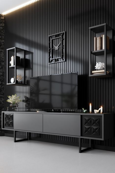 ТВ шкаф Black, цвят Антрацит Черен