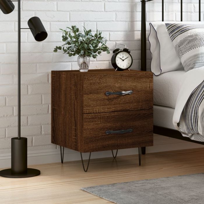 Нощно шкафче кафяв дъб 40x35x47,5 см инженерно дърво