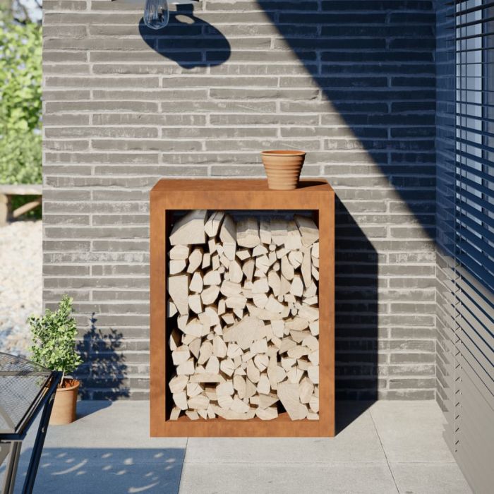 Стойка за дърва за огрев 60x40x80 cm Патинираща стомана