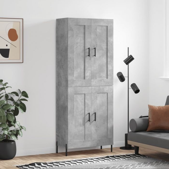 Висок шкаф, бетонно сив, 69,5x34x180 см, инженерно дърво