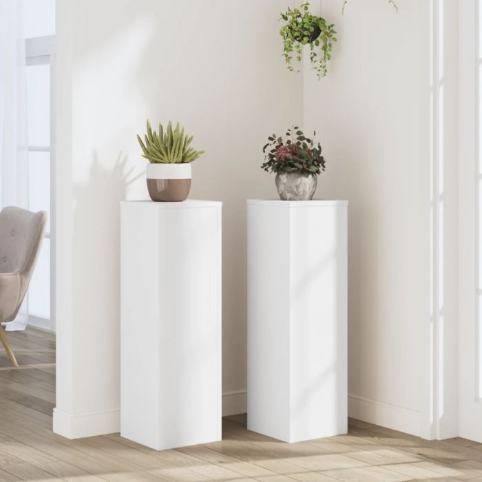 Стойки за растения 2 бр бели 25x25x80 см инженерно дърво