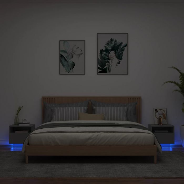 Нощни шкафчета с LED осветление, 2 бр, черни, 40x39x37 см