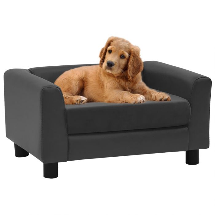 Кучешки диван с пяна кремав 60x43x30 см плюш и изкуствена кожа