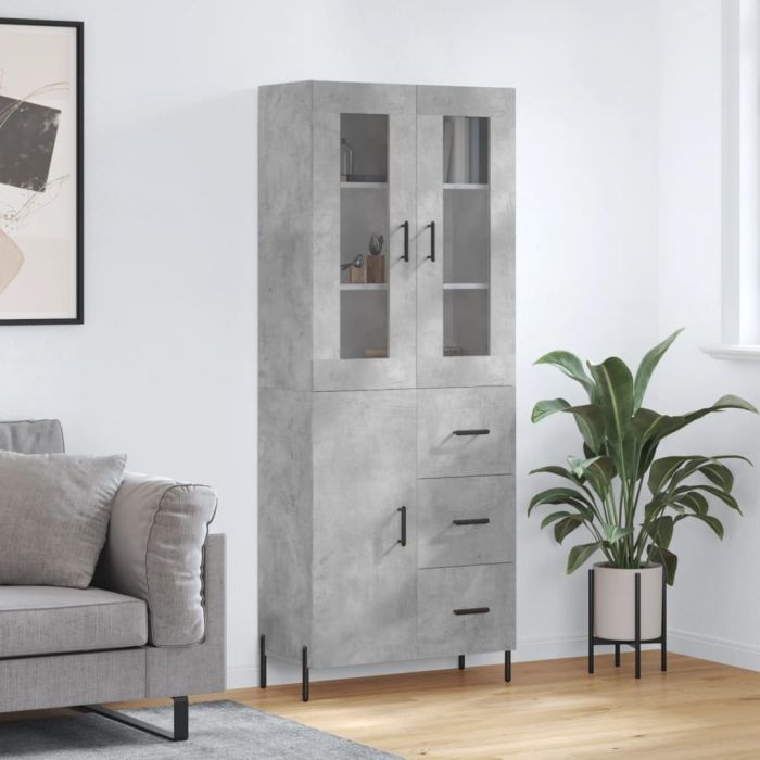 Висок шкаф, бетонно сив, 69,5x34x180 см, инженерно дърво