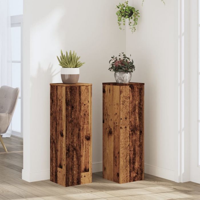 Стойки за растения 2 бр старо дърво 25x25x80 см инженерно дърво