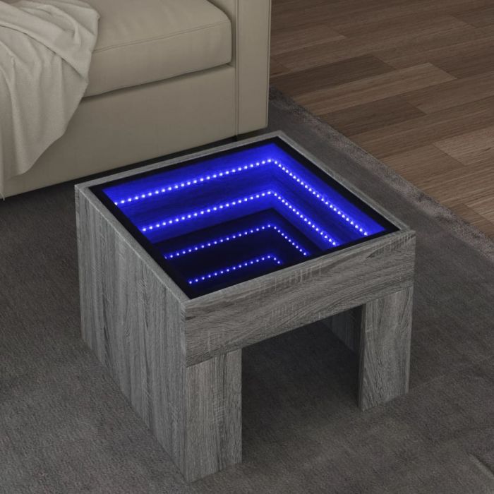 Маса за кафе с Infinity LED, сив сонома, 40x40x30 см