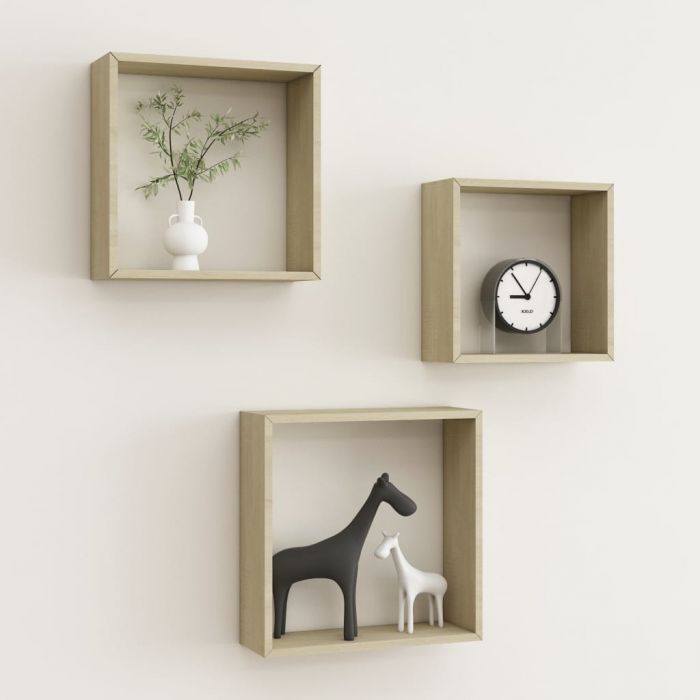 Стенни кубични рафтове, 3 бр, дъб сонома, 26x15x26 см