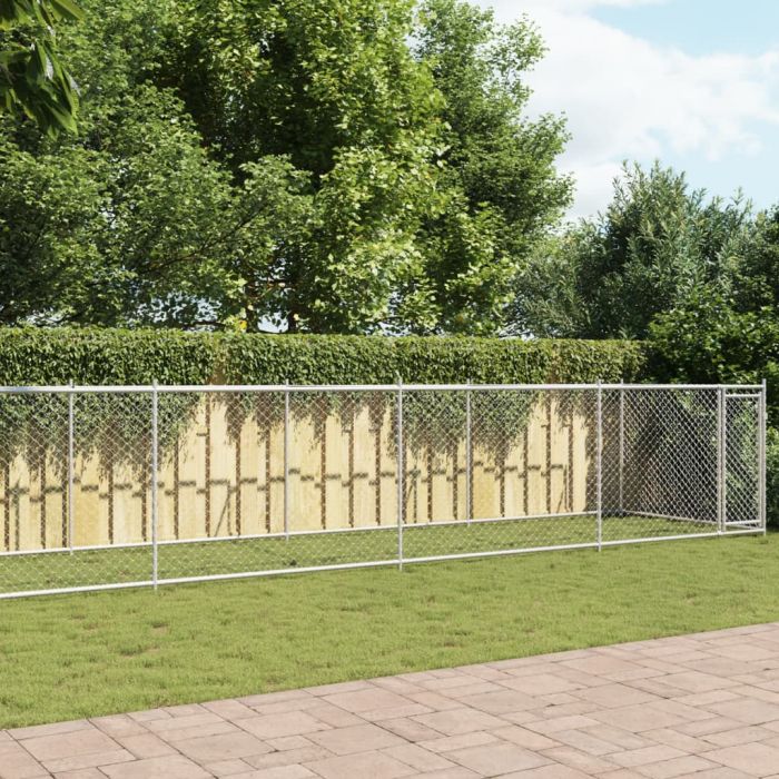 Кучешка клетка с врата сива 12x2x1,5 м поцинкована стомана