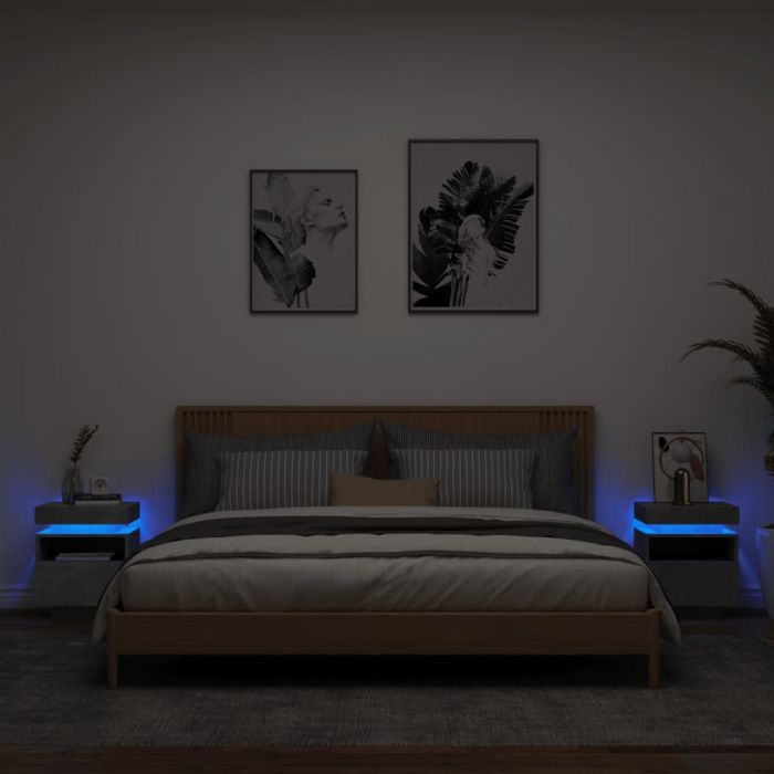 Нощни шкафчета с LED осветление, 2 бр, бетонно сив,40x39x48,5см