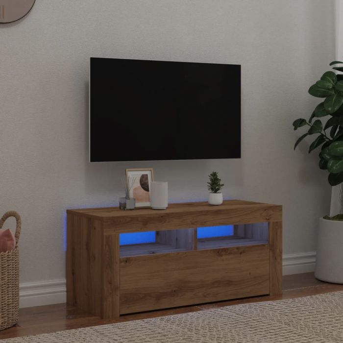 ТВ шкаф с LED осветление, 90x35x40 см, инженерно дърво