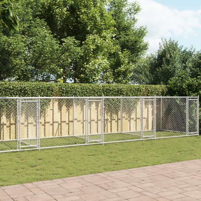Кучешка клетка с врати сива 10x2x1,5 м поцинкована стомана