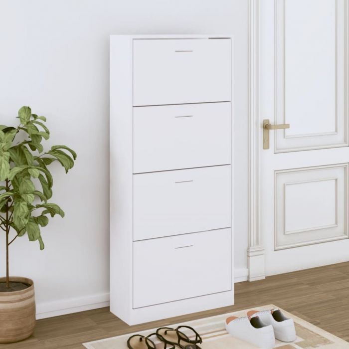 Шкаф за обувки, бял, 63x24x147 см, инженерно дърво