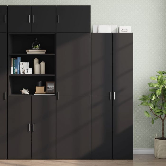 Тесен шкаф за съхранение черен 50x42,5x225 см инженерно дърво
