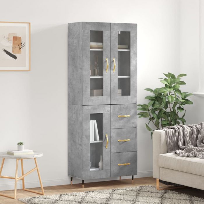 Висок шкаф, бетонно сив, 69,5x34x180 см, инженерно дърво