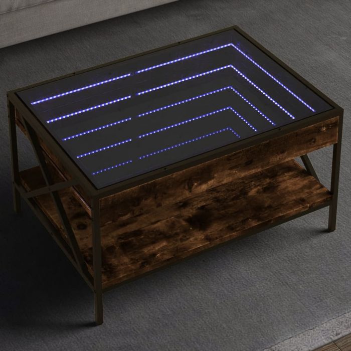 Маса за кафе с Infinity LED, опушен дъб, 70x50x38 см